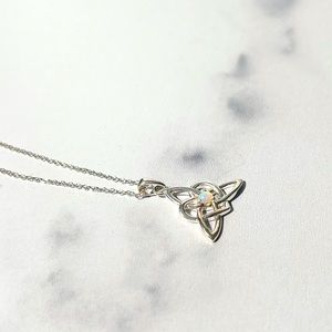 Lab Created Opal Silver Trinity Pendant